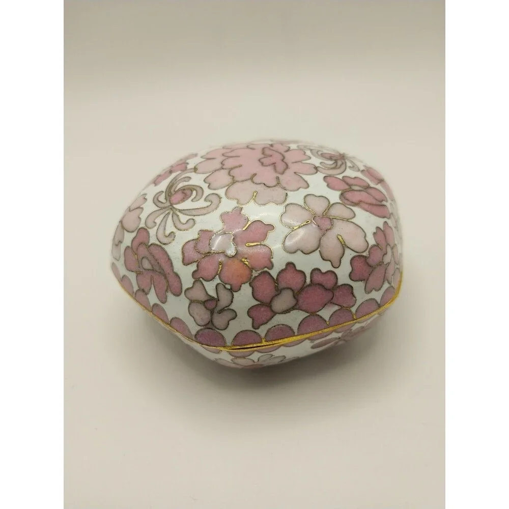 Gorgeous Vintage Cloisonné Trinket Box - Rare Pink and Light Pink Flowers New